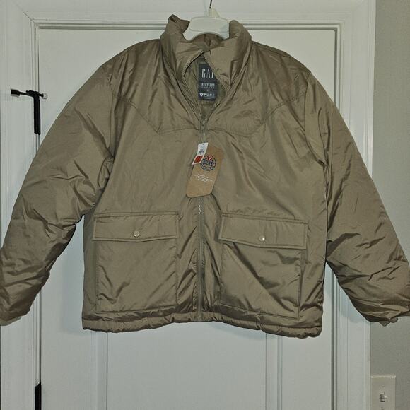 GAP Men's Recycled Puffer Jacket P.U.R.E. Khaki Size Medium NWT - Picture 1 of 8